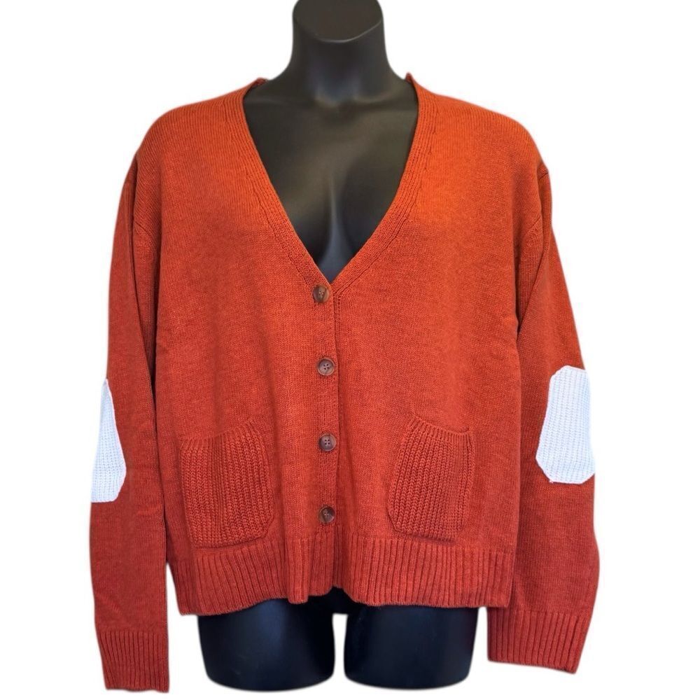 Orange/Red Long Sleeve V Neck Button Down Cardigan 2XL/3XL NWT - Heimish - Picture 9 of 15